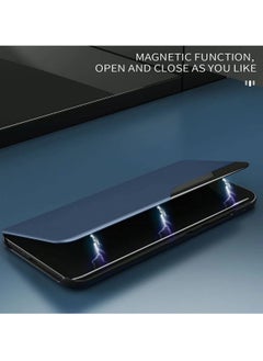 دبليو تيك حافظة هاتف قابلة للطي بمرآة ذكية غطاء حماية تلقائي للنوم لهاتف Xiaomi 13T 5G 2023 / Xiaomi 13T Pro 5G 2023 أزرق داكن  - Image 3