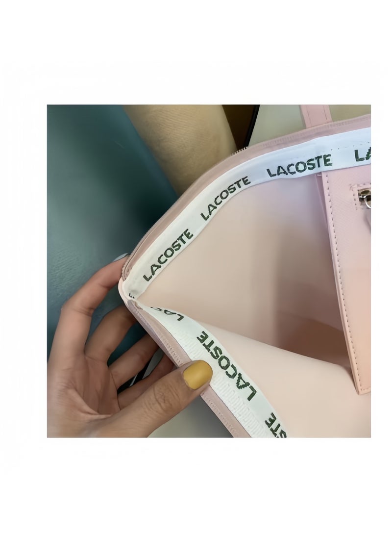 لاكوست أزياء لاكوست النسائية مفهوم متعدد الاستعابات كبيرة حقيبة حقيبة حقيبة حقيبة كتف كبيرة الحجم الوردي - Image 5