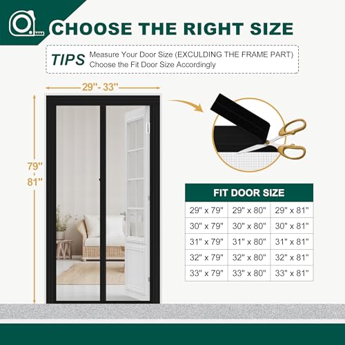 HADOR Adjustable Magnetic Screen Door Fit Door Size Width 29" - 33" Height 79" - 81", DIY Widen Heavy Duty Door Net Screen Mesh with Strong Magnet for Front Back, Black - Image 2