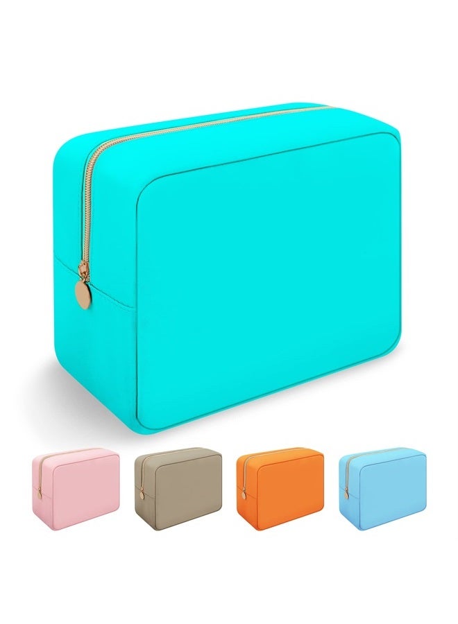 Iqimott حقيبة مكياج كبيرة من النايلون للسفر، حقيبة تجميل كبيرة، منظم مكياج بسعة كبيرة من النايلون، حقيبة أدوات شخصية مقاومة للماء بسحاب كبير للنساء والفتيات والمراهقات (سماوي) - Image 1