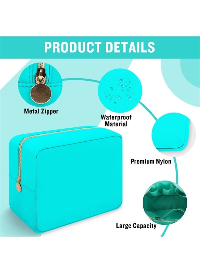 Iqimott حقيبة مكياج كبيرة من النايلون للسفر، حقيبة تجميل كبيرة، منظم مكياج بسعة كبيرة من النايلون، حقيبة أدوات شخصية مقاومة للماء بسحاب كبير للنساء والفتيات والمراهقات (سماوي) - Image 3