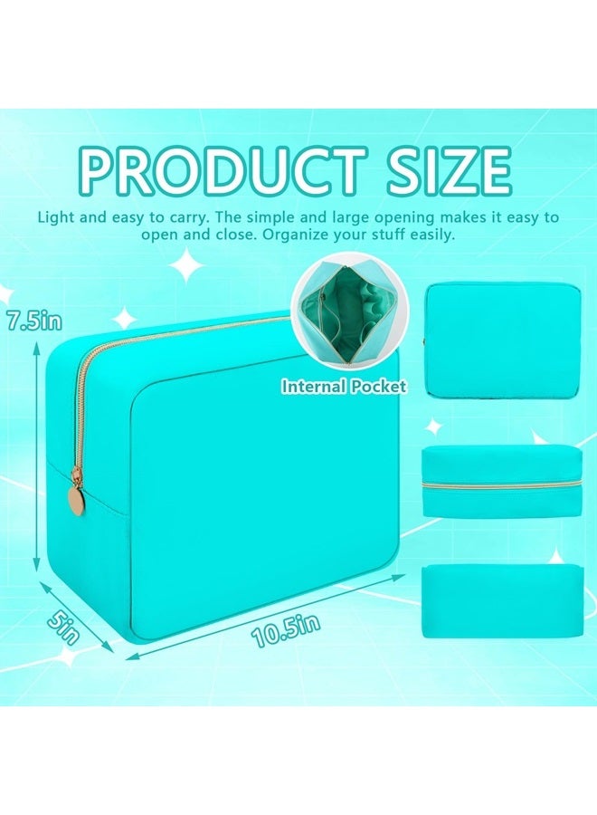 Iqimott حقيبة مكياج كبيرة من النايلون للسفر، حقيبة تجميل كبيرة، منظم مكياج بسعة كبيرة من النايلون، حقيبة أدوات شخصية مقاومة للماء بسحاب كبير للنساء والفتيات والمراهقات (سماوي) - Image 2