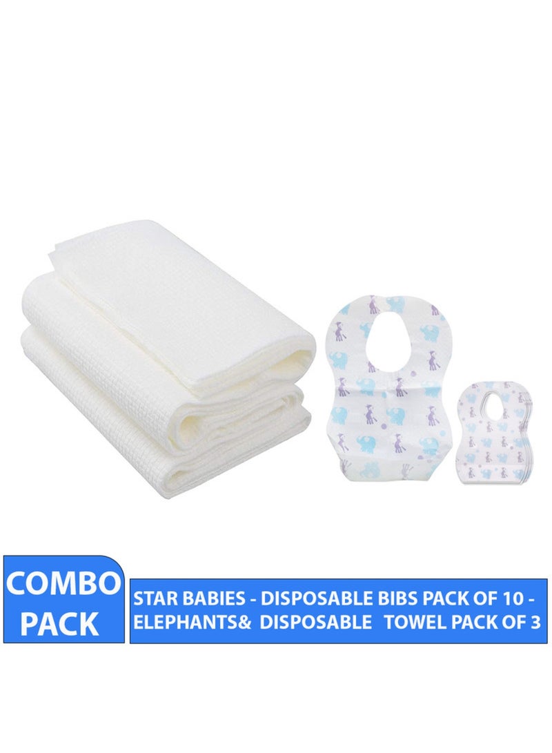 STAR BABiES Combo Pack Bibs Pack Of 10 With Disposable Towel Pack Of 3 Elephant - Image 2