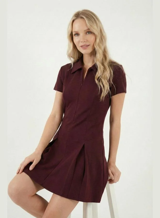 Lela  Lela Fitted Classic Collar Zipper Detail Pleated Mini Dress Women's Dress 5866659 for Women | Best Price UAE