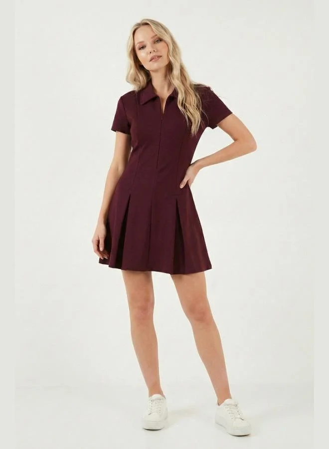 Lela  Lela Fitted Classic Collar Zipper Detail Pleated Mini Dress Women's Dress 5866659 for Women | Best Price UAE