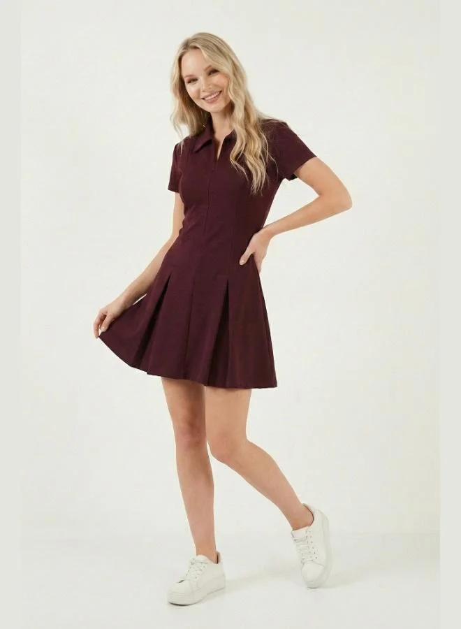 ليلا Lela Fitted Classic Collar Zipper Detail Pleated Mini Dress Women's Dress 5866659