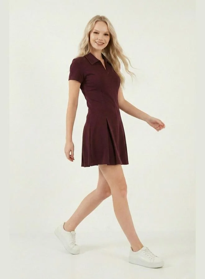 Lela  Lela Fitted Classic Collar Zipper Detail Pleated Mini Dress Women's Dress 5866659 for Women | Best Price UAE