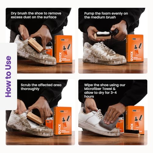 SNEAKARE Quick Shoe Cleaning Kit | Contains 150ml Foam Shoe Cleaner & 1 Medium Shoes Brush | Sneaker Cleaning Kit | Suitable for Sneakers, Nubuck, Leather, Suede & Sport Shoes - Image 5