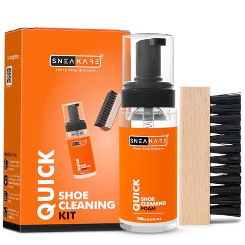 SNEAKARE Quick Shoe Cleaning Kit | Contains 150ml Foam Shoe Cleaner & 1 Medium Shoes Brush | Sneaker Cleaning Kit | Suitable for Sneakers, Nubuck, Leather, Suede & Sport Shoes - Image 1