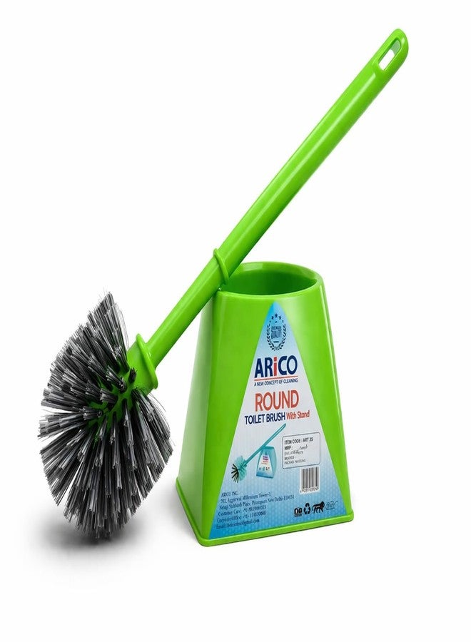 ARICO Round Toilet Cleaning Brush with Holder Long Handle Bathroom Cleaner Brush Thick Nylon Bristles for Toilet Bowl Rim Corner Cleaning with Stand Durable & Hygienic - Image 1