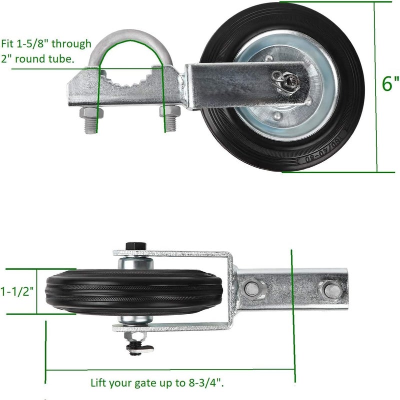 MOFEEZ Gate Wheel for Metal Swing Gate with 1-5/8" Thru 2" Gate Frames, Gate Support Wheel for Chain Link Fence (Set of 2) - Image 2