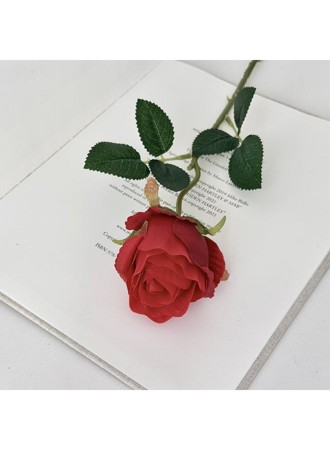 7 Pieces Bright Red Artificial Silk Rose Flowers Home Wedding Decor Bouquet - Image 1
