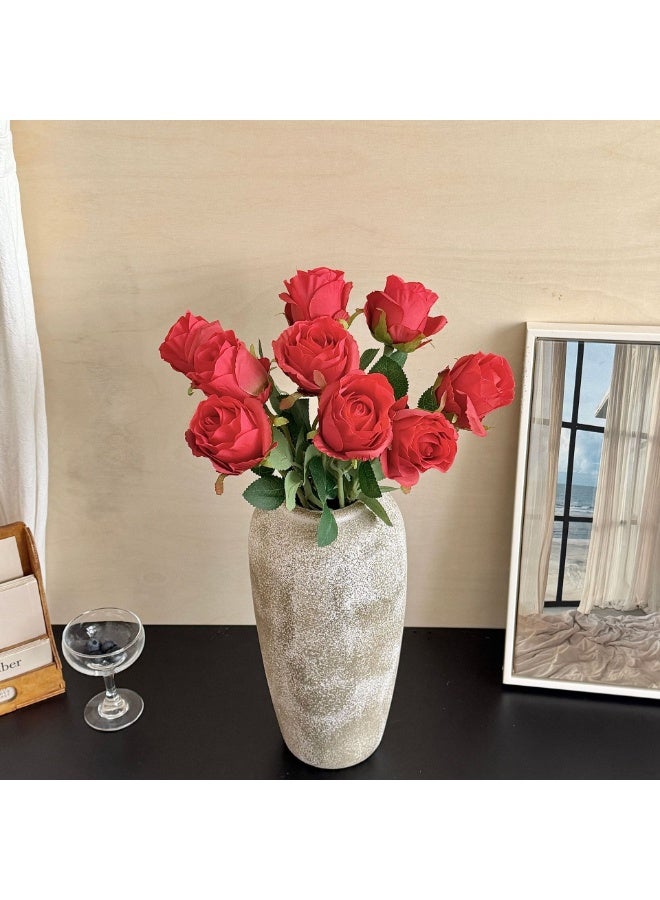 7 Pieces Bright Red Artificial Silk Rose Flowers Home Wedding Decor Bouquet - Image 2