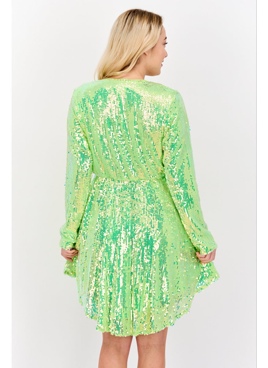Collective The Label Women Embellished Mini Dress, Lime Green  - Image 3