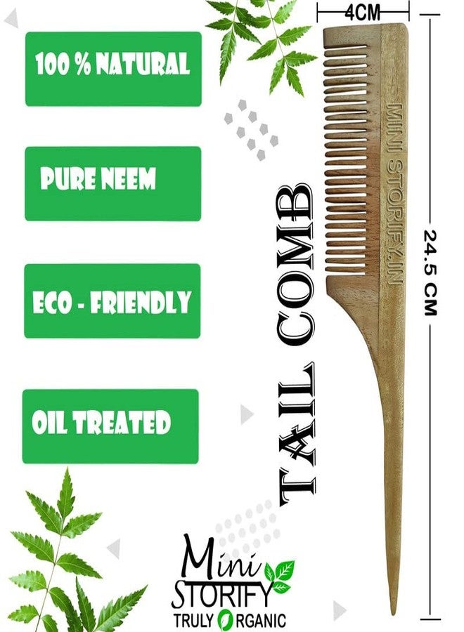 Mini Storify Truly Organic مشط صغير من Storify عضوي حقًا 1 مشط ذيل النيم 1 مشط تزيين النيم كاتشي / كاتشي مشط خشب النيم مشط كانجي الخشبي لنمو الشعر للنساء | كانغي معالج بزيت البرينجراج النقي، عبوة من قطعتين - Image 2
