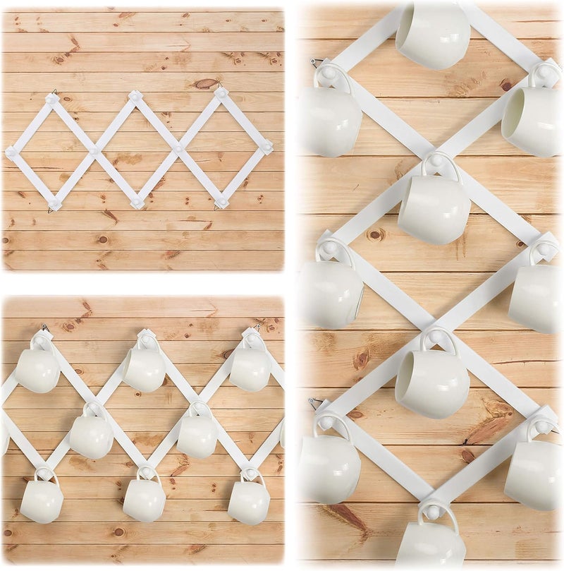 Dseap Accordian Wall Hanger: Wooden Coat Rack Wall Mounted, Hat Racks for Baseball Caps, Mug Rack, 13 Peg Hooks, White - Image 5