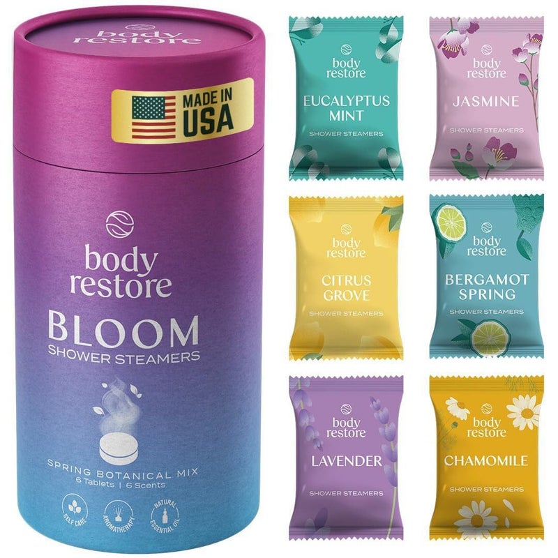 Body Restore Shower Steamers Aromatherapy 6 Pack  Easter Basket Stuffers Relaxation Birthday Gifts for Mom Dad Best Friend Travel Essentials Stress Relief Self Care Bath Bombs  Bloom