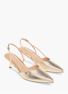 Celeste Women's Textured Slingback Shoes with Buckle Closure and Kitten Heels  - Image 1