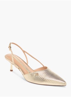 Celeste Women's Textured Slingback Shoes with Buckle Closure and Kitten Heels  - Image 2