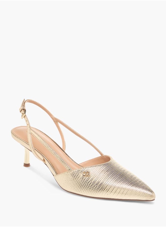 Celeste Women's Textured Slingback Shoes with Buckle Closure and Kitten Heels  - Image 2