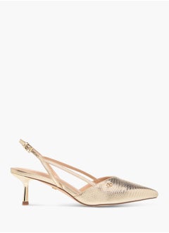 Celeste Women's Textured Slingback Shoes with Buckle Closure and Kitten Heels  - Image 3