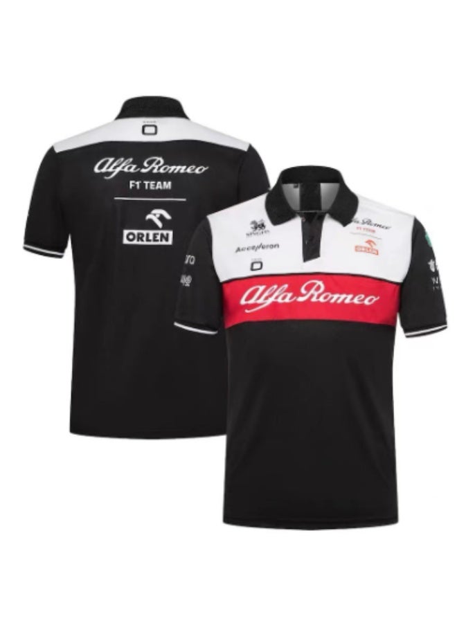 F1 Alfa Romeo  Team Official Black  White Polo Shirt with ORLEN and Sponsor Logos-M