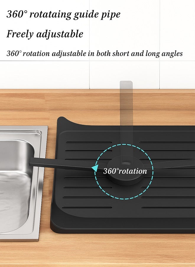 Double Dish Drying Rack with Drainboard, Utensil and Cup Holders – Elegant Black Rustproof Design with Smart Water Drainage System for Kitchen - Image 2