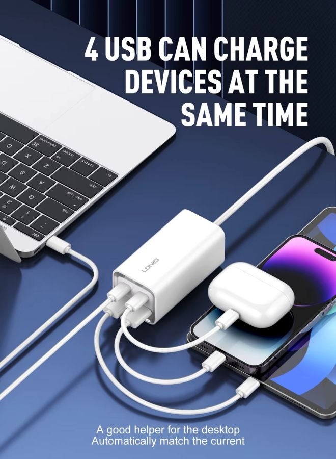LDNIO وصلة طاقة لسطح المكتب وشاحن USB C بقدرة 65 وات مع منافذ 2USB-C و2USB-A للشحن السريع لشريط الطاقة لسطح المكتب لأجهزة الكمبيوتر المحمول/Macbook/Ipad/الكاميرا/الهاتف الخلوي كابل 1.5 متر  - Image 2
