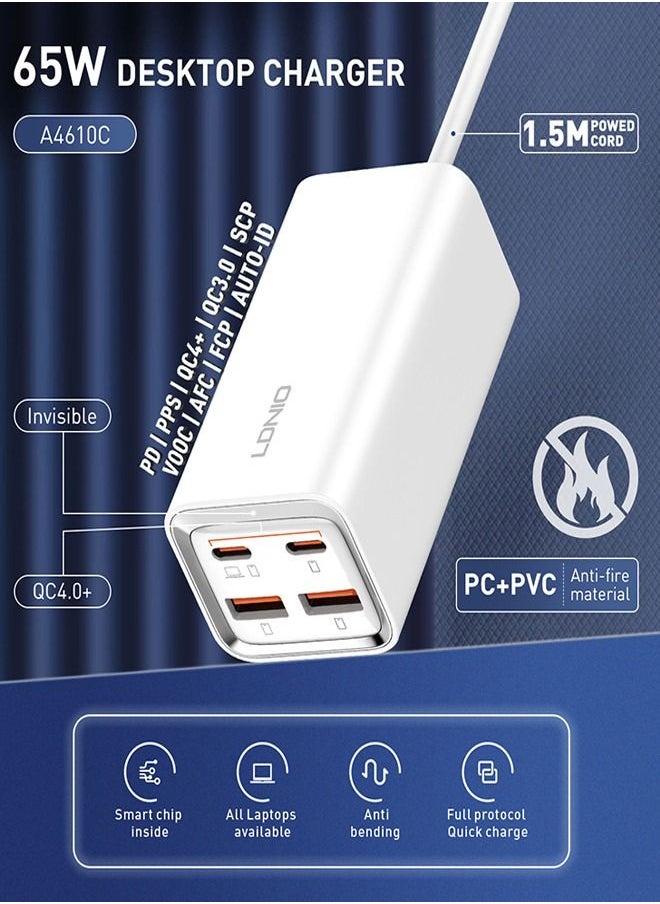 Power Extension Desktop Power Strip & 65W USB C Charger With 2USB-C & 2USB-A Ports Fast Charge For Desktop Power Strip For Laptop/Macbook/Ipad/Camera/Cell Phone 1.5M Cable - pzsku/Z322969C46B88EFD21B90Z/45/_/1691677241/05b9cdbd-25f9-4816-9286-7748aed2304d