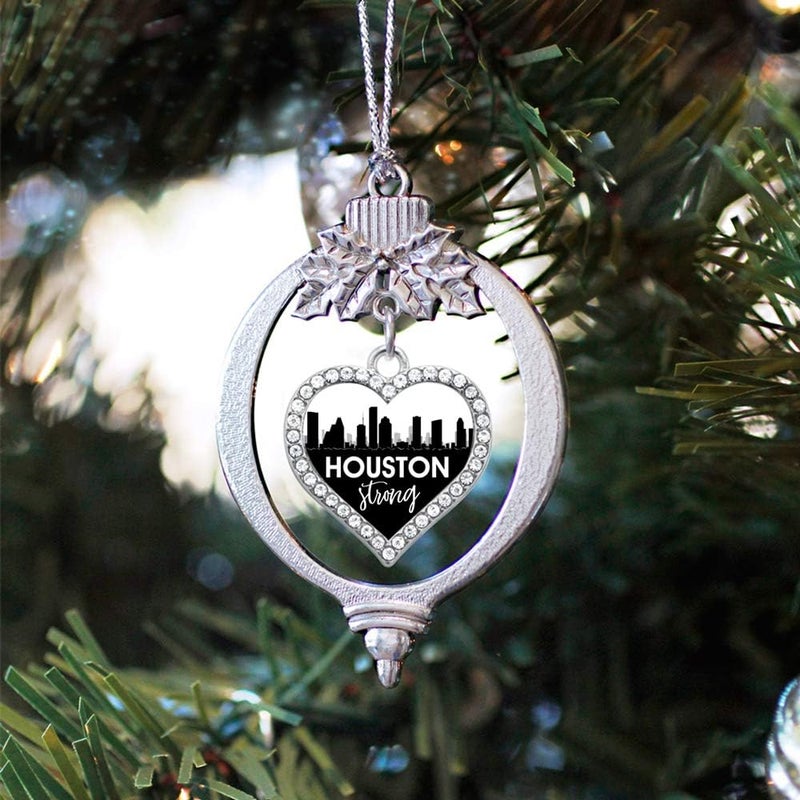 Inspired Silver - Houston Strong - City Skyline - Silver Christmas Ornament - Open Heart Charm Christmas Tree Ornament with Cubic Zirconia - Holiday Hanging Decoration - Image 2
