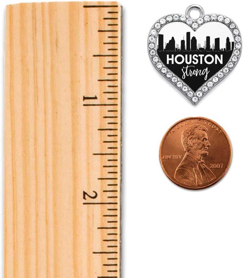 Inspired Silver - Houston Strong - City Skyline - Silver Christmas Ornament - Open Heart Charm Christmas Tree Ornament with Cubic Zirconia - Holiday Hanging Decoration - Image 1