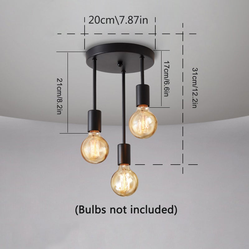 A C 110-120V Retro 3 Heads Chandelier Hanging Pendant Lamp E26 Base Socket Holder for Living Room Bedroom Study Room Cafe Shop - Image 4