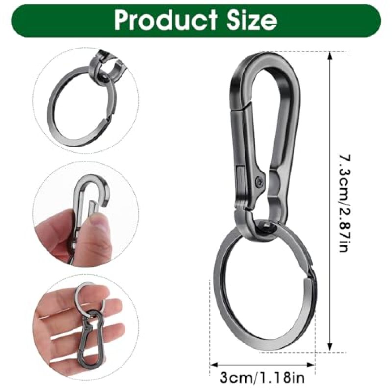 Zinc Alloy Carabiner Keychain Quick Release Clip - Rugged D Ring Key Clip Rust Proof Anodized - Easy Detach Outdoor Keychain Set for Men EDC Gear Hiking - Image 2