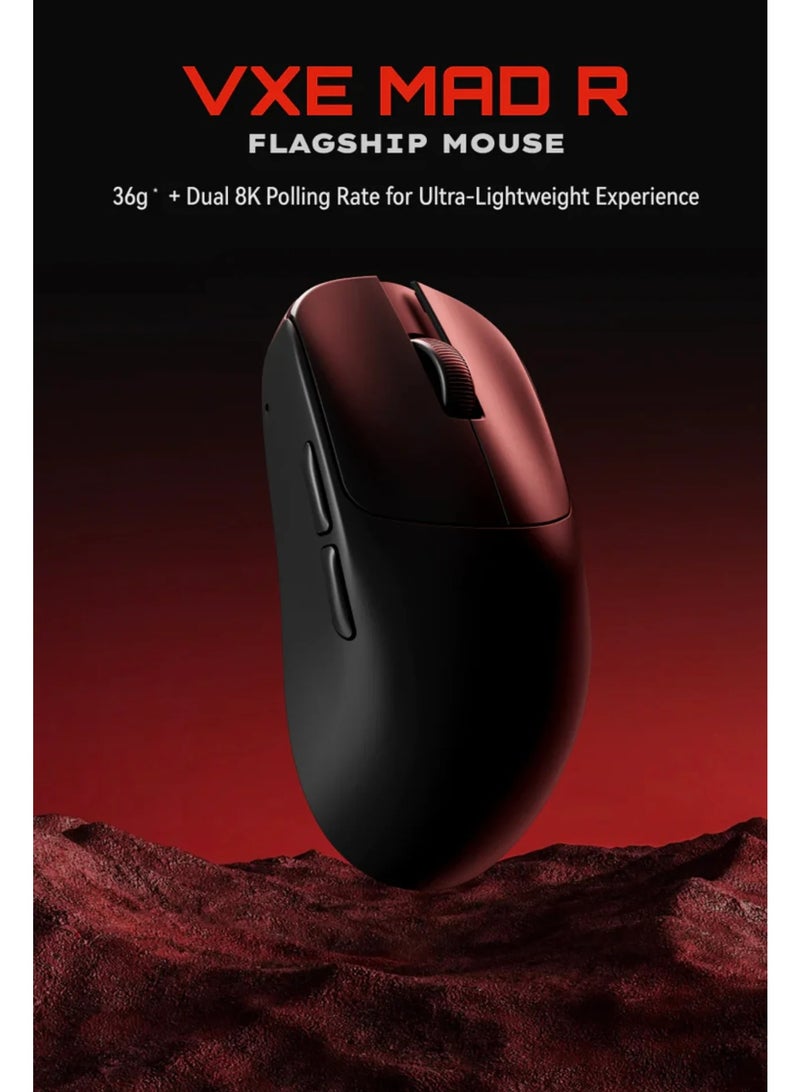 VXE MAD R+ Wireless Bluetooth Mouse Lightweight Continuous Working Range 500mAh Battery for Long-lasting Use Smart Speed ​​Low Delay Suitable for Gaming Scan Rate: 125-8000Hz Included 8K Dongle 2.4GHz Wireless + Wired Connection Rechargeable PAW 3395 Color Black - Image 3