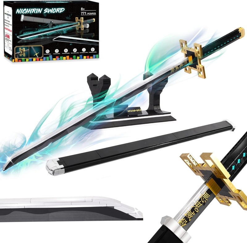 Jorumo 40in Tokitou Muichirou Sword Building Block Set with Scabbard and Stand - Anime Katana Toy for Kids and Adults, 771 Pcs - Image 1
