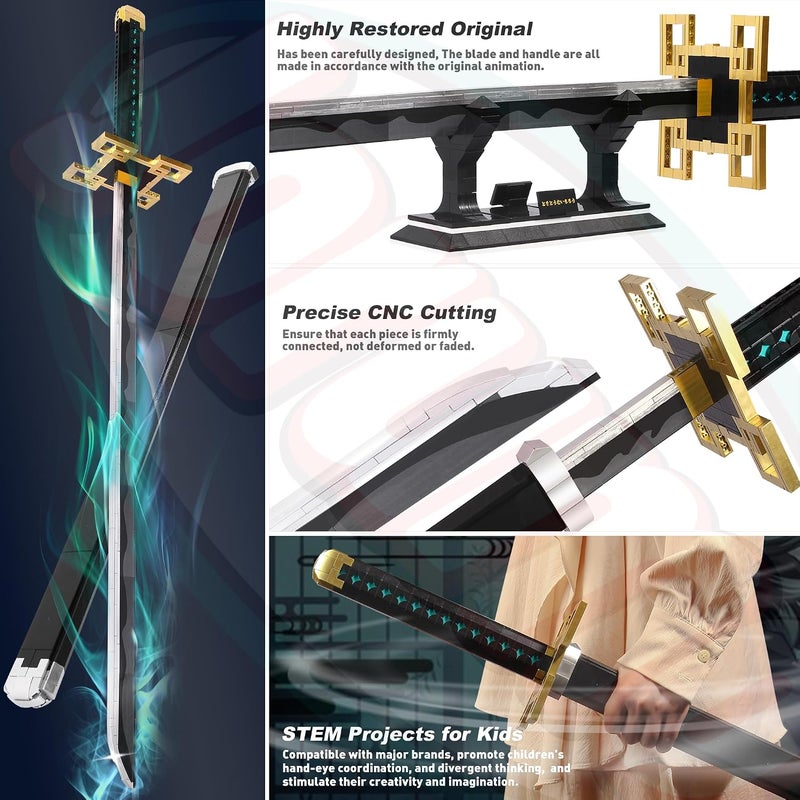 Jorumo 40in Tokitou Muichirou Sword Building Block Set with Scabbard and Stand - Anime Katana Toy for Kids and Adults, 771 Pcs - Image 3