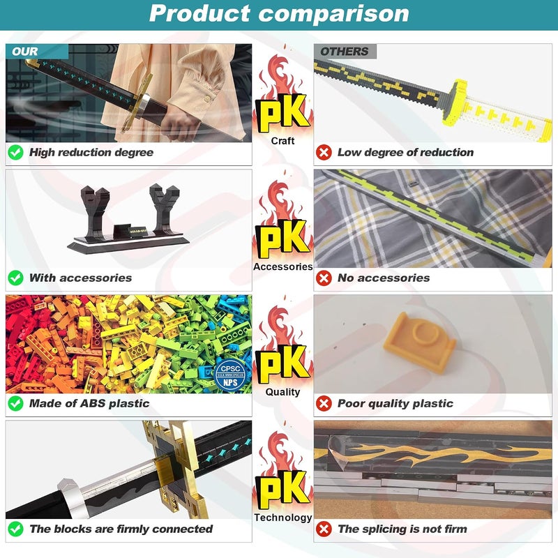 Jorumo 40in Tokitou Muichirou Sword Building Block Set with Scabbard and Stand - Anime Katana Toy for Kids and Adults, 771 Pcs - Image 2