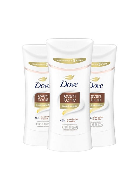 Antiperspirant Deodorant Stick Even Tone Shea Butter & Vanilla Pack Of 3 For 48H Odor And Sweat Protection & Skin Restoration, With Niacinamide & Visible Results In 3 Weeks, 2.6 Oz