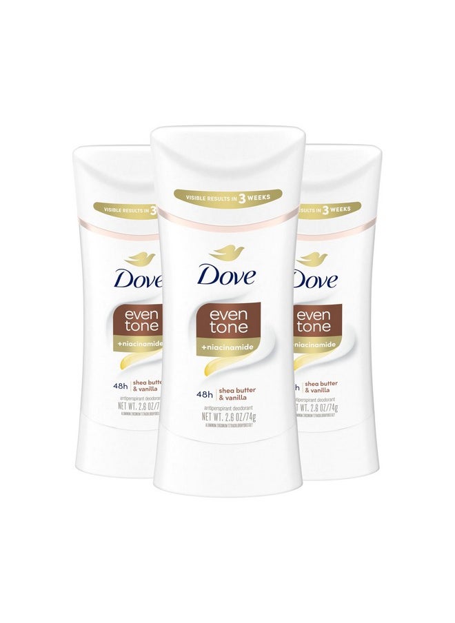 Dove - Antiperspirant Deodorant Stick Even Tone Shea Butter & Vanilla Pack Of 3 For 48H Odor And Sweat Protection & Skin Restoration, With Niacinamide & Visible Results In 3 Weeks, 2.6 Oz - Image 1