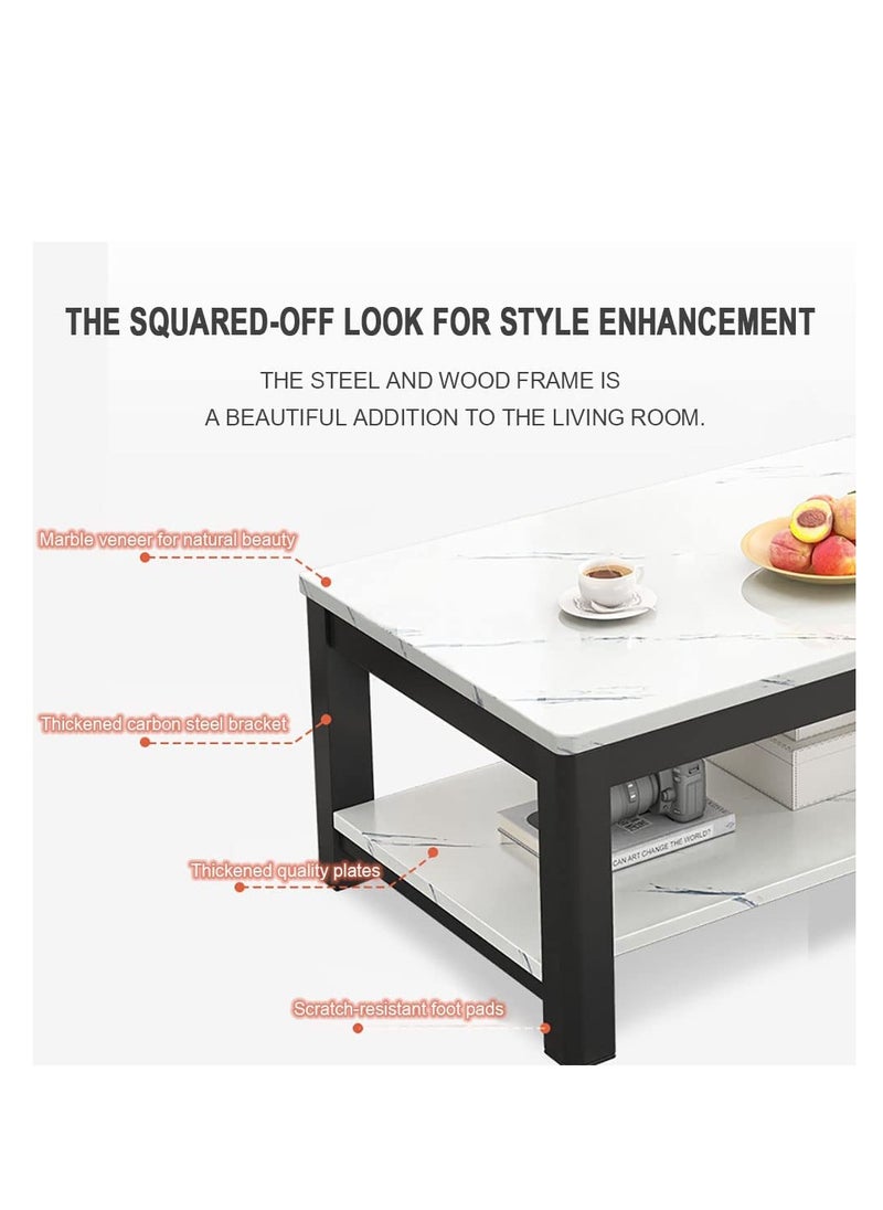 Generic Simple Coffee Table, 2 Tier Sofa Side Table, Rectangle Small Tea Table, Modern Marble Veneer Tabletop with Thick Steel Frame and Open Storage Shelf  - Image 4