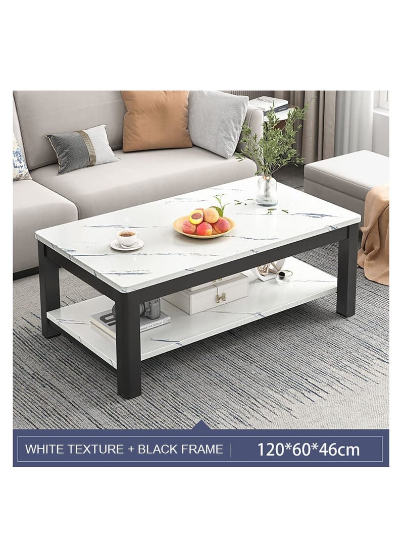 Generic Simple Coffee Table, 2 Tier Sofa Side Table, Rectangle Small Tea Table, Modern Marble Veneer Tabletop with Thick Steel Frame and Open Storage Shelf  - Image 2