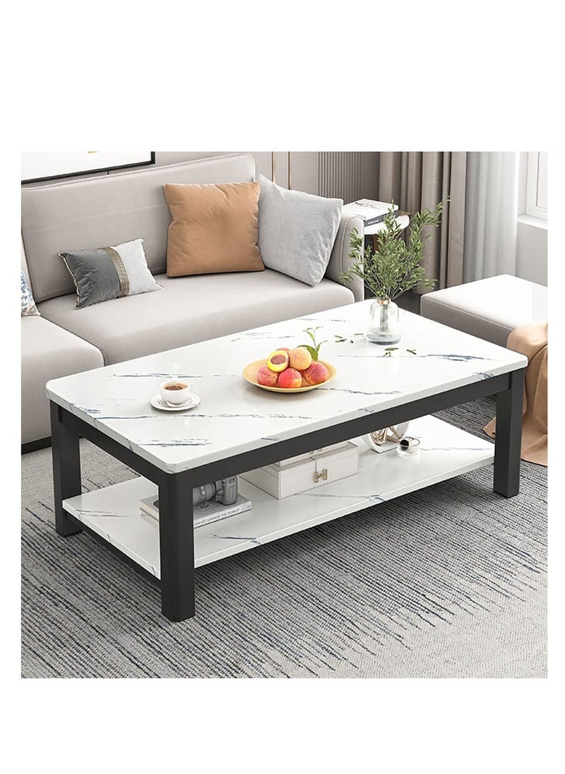 Generic Simple Coffee Table, 2 Tier Sofa Side Table, Rectangle Small Tea Table, Modern Marble Veneer Tabletop with Thick Steel Frame and Open Storage Shelf  - Image 1