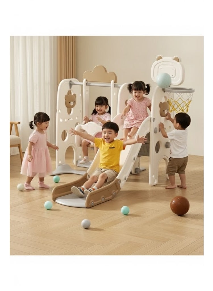 FULL JOY Children's Slide and Swing Set with Basketball Hoop 3*1 ,Indoor and outdoor playground set for toddlers, climbing play set for kids - Image 4