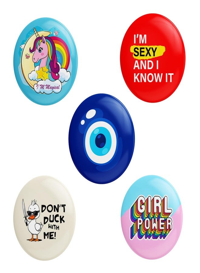 JIGARI Designer Theme Printed Badges with Steel Pin | Multicolor Designer Combo for Bags, T-Shirts, and Hats | Perfect for Boys, Girls and Adults | Pin Batches & Pin Badge for Fans (Girly, Girly (P-01) - Pack of 05, 58mm - Sparkle Lamination) - Image 1
