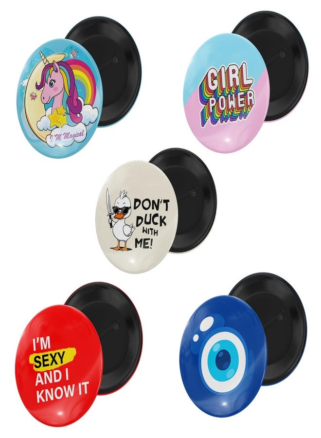 JIGARI Designer Theme Printed Badges with Steel Pin | Multicolor Designer Combo for Bags, T-Shirts, and Hats | Perfect for Boys, Girls and Adults | Pin Batches & Pin Badge for Fans (Girly, Girly (P-01) - Pack of 05, 58mm - Sparkle Lamination) - Image 3