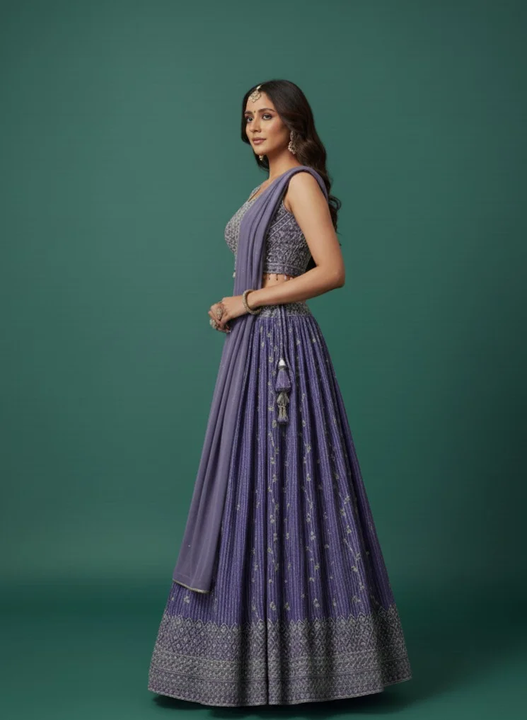 Lehar The Lilac Embroidered Lehenga Set with Dupatta