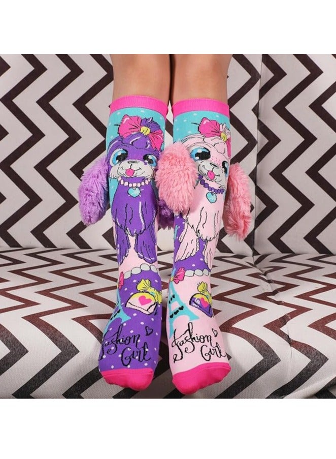 Crazy Socks for Girls Kids Knee High Socks Funny Socks Dog Ear Mid Socks Cute Animal Patterns Stretch Socks - Image 2
