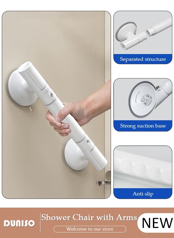 DUNISO Bathroom Suction Cup Shower Handrail for Disabled and Elderly Removable Detachable Shower Handle without Drilling Anti-slip Safety Grab Bars for Home Bathroom Toilet  - Image 1