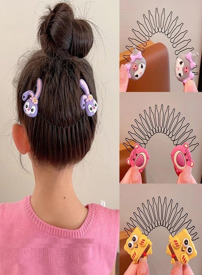 Hatanu Mall U Shape Hair Fixer Comb, Bobby Bangs Holder Styling Stretchable Hair Pin U Shape Wavy Clips Spring Headband Styling Pins Bun Hair Pins for Girl, Multi Design, 4 Pc - Image 1