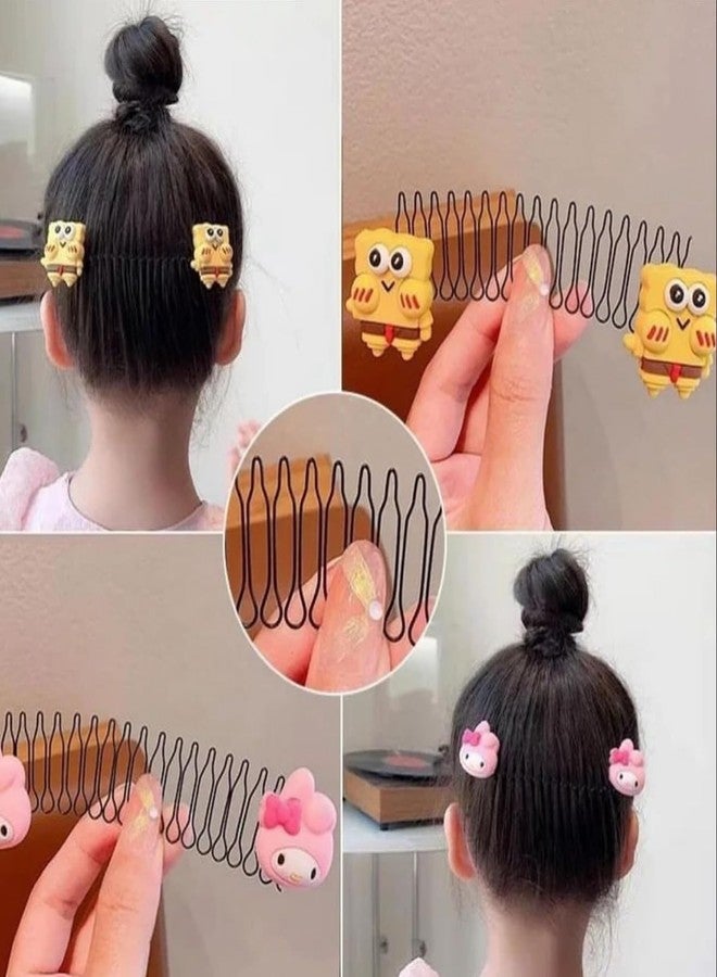 Hatanu Mall U Shape Hair Fixer Comb, Bobby Bangs Holder Styling Stretchable Hair Pin U Shape Wavy Clips Spring Headband Styling Pins Bun Hair Pins for Girl, Multi Design, 4 Pc - Image 5